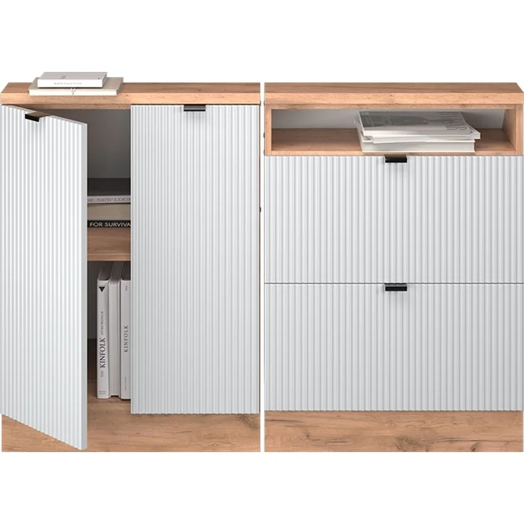 Küchenschrank für Dachschrägen R-Line Weiß Riffel 120 cm 2er Set Vicco – Bild 5