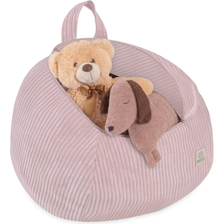 MISIOO Kuscheltier Organizer für Kinderzimmer – Spielzeug Aufbewahrung & Bean Bag in einem – Größe S – Waschbar, mit Reißverschluss – Kinder Sitzsack Bezug – Hellrosa