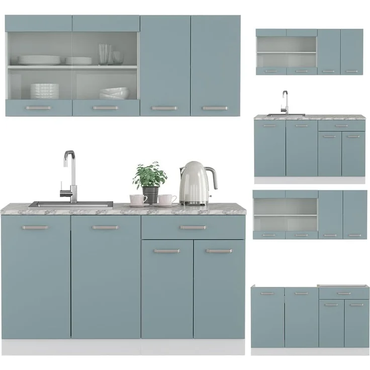 Singleküche R-Line Blau-Grau 140 cm , AP Marmor Vicco – Bild 8