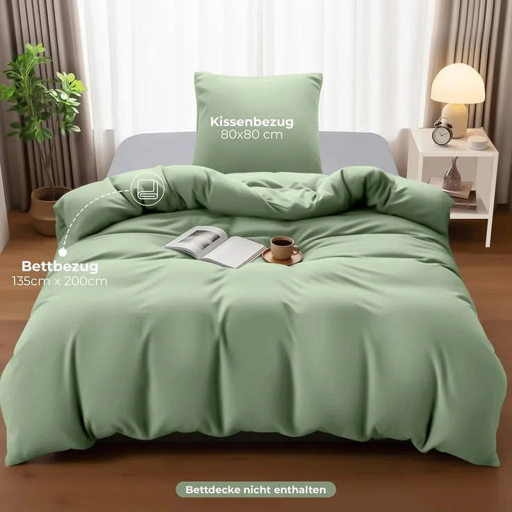 Utopia Bedding Bettwäsche 135x200 Set - Mikrofaser Bettbezug 135x200 cm + 1 Kissenbezug 80x80 cm - Salbeigrün – Bild 4