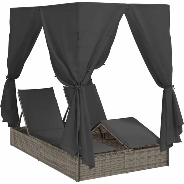 vidaXL Doppelte Sonnenliege Grau Poly-Rattan 3376129 – Bild 2