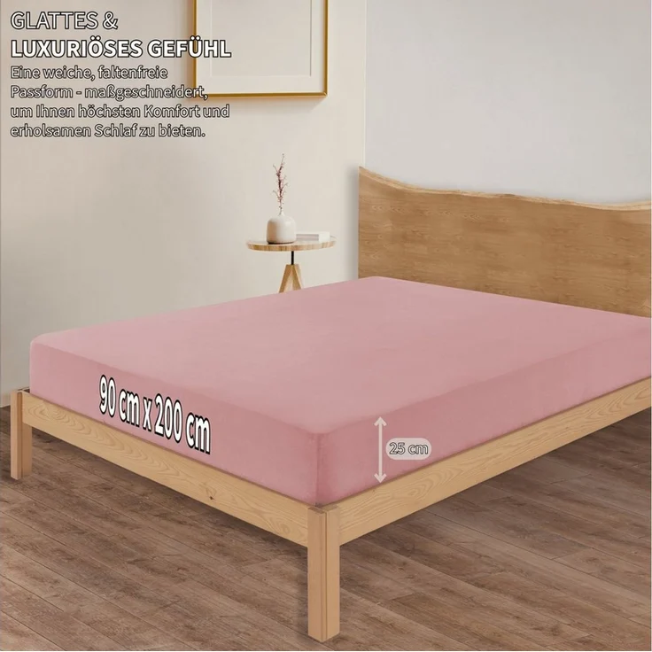 Jersey Spannbettlaken Baumwolle 90x200+30 cm, diverse Farben Altrosa – Bild 3