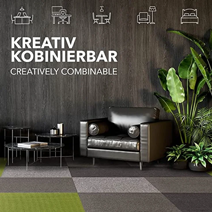 KARAT Teppichfliesen Moskau 50x50 cm selbstliegend - 48 Stück Set - 12m² - strapazierfähiger Teppich Bodenbelag mit hochwertigem Schlingenflor für Haus & Büro - antistatisch mit Bitumen Rücken - Grün – Bild 8