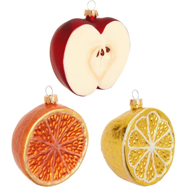 Krebs Glas Lauscha Weihnachtsbaumkugel Baumschmuck Obst-Set mehrfarbig 8cm, Dekoriert mit Liebe zum Detail