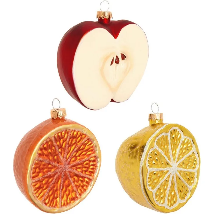 Krebs Glas Lauscha Weihnachtsbaumkugel Baumschmuck Obst-Set mehrfarbig 8cm, Dekoriert mit Liebe zum Detail