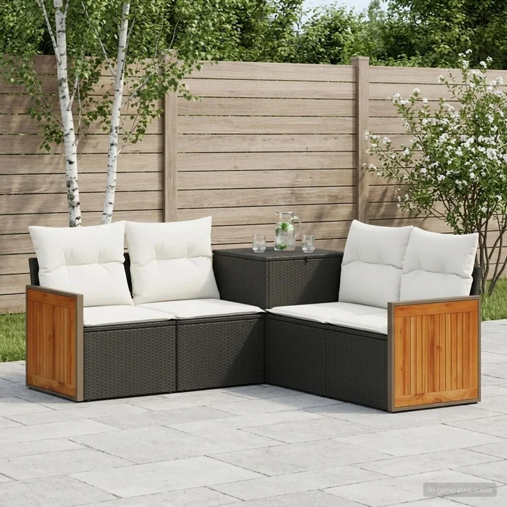 vidaXL Sofa Set 5 stk. Schwarz und Cremeweiß Polyrattan und Stahl 3447960 – Bild 1