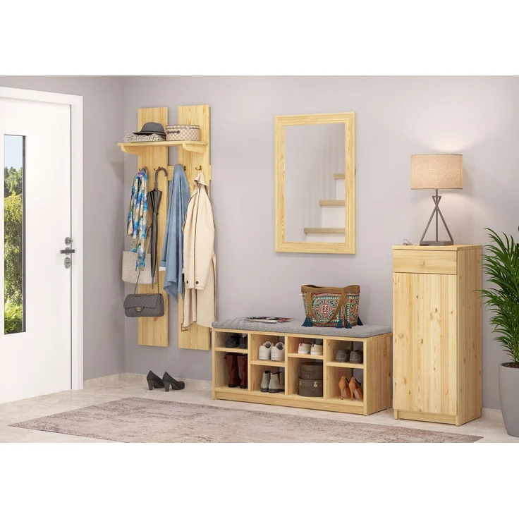 Garderobenschrank Schuhschrank Flurkommode Badmöbel 100x37x40 Kiefer oder weiß Massivholz V-90.51-04Kiefer – Bild 4