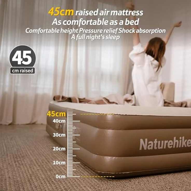 Naturehike Luftmatratze 2 Personen Selbstaufblasend mit Akkupumpe - Aufblasbares Gästebett 198x152x45cm für Camping & Zuhause, Leicht, Bequem und Schnell aufblasbar – Bild 5