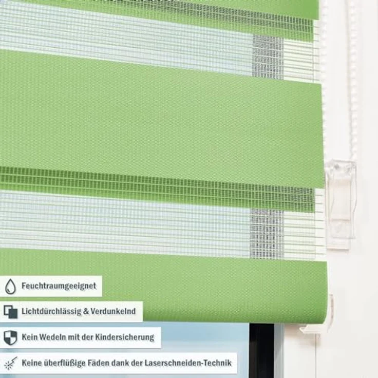 Deswell Doppelrollo Klemmfix ohne Bohren Grün B60 x H130 cm (Stoffbreite 56cm) Rollos für Fenster ohne Bohren für Fenster mit Lichtdurchlässig & Verdunkelnd/Höhe Stufenlos Verstellbar – Bild 4