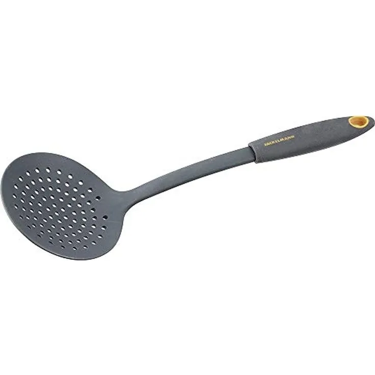 Fackelmann Abseihlöffel 28 cm SOFT, Küchenhelfer mit Funktionsteil aus Kunststoff, Schaumlöffel für beschichtete Töpfe und Pfannen (Farbe: Orange/Grau), Menge: 1 Stück