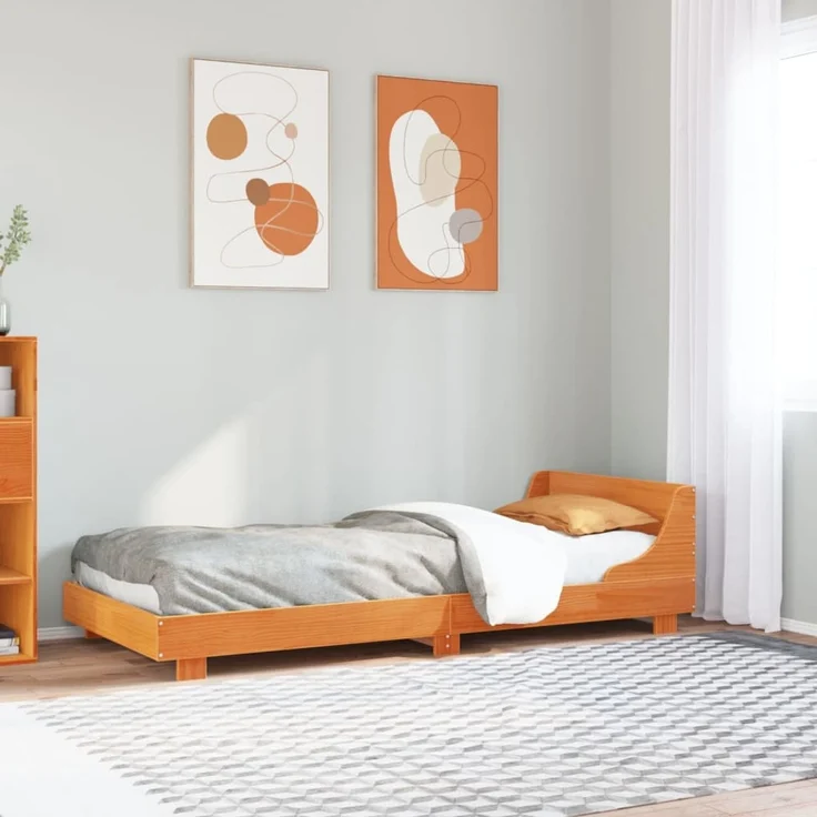 Einzelbetten, Betten für Erwachsene, Massivholzbett ohne Matratze Wachsbraun 75x190 cm Kiefernholz de4228 – Bild 2