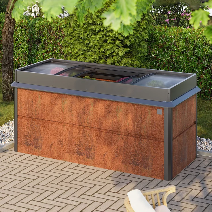 PRIMEYARD 200 x 85 x 77 cm Hochbeet Nele, Cortenstahl, Rost-Optik | inkl. Frühbeetaufsatz und Schneckenschutz – Bild 2