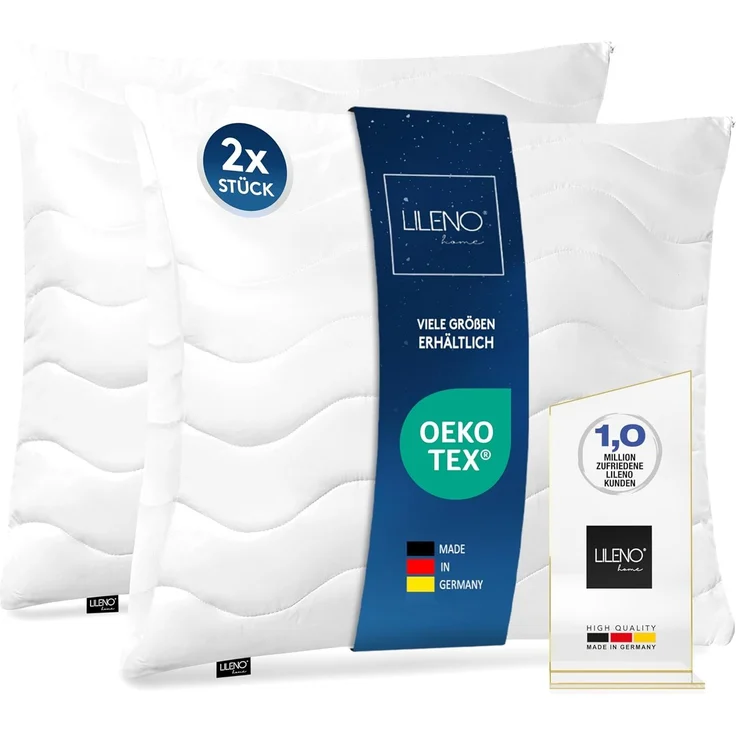 LILENO HOME Allergiker Kopfkissen 80x80 (2er Set) – 95°C waschbar, Oeko-Tex & Made in DE – Kissen 80x80 + extra Füllmenge für himmlischen Schlaf – Haut schmeichelndes & geruchsfreies Pillow