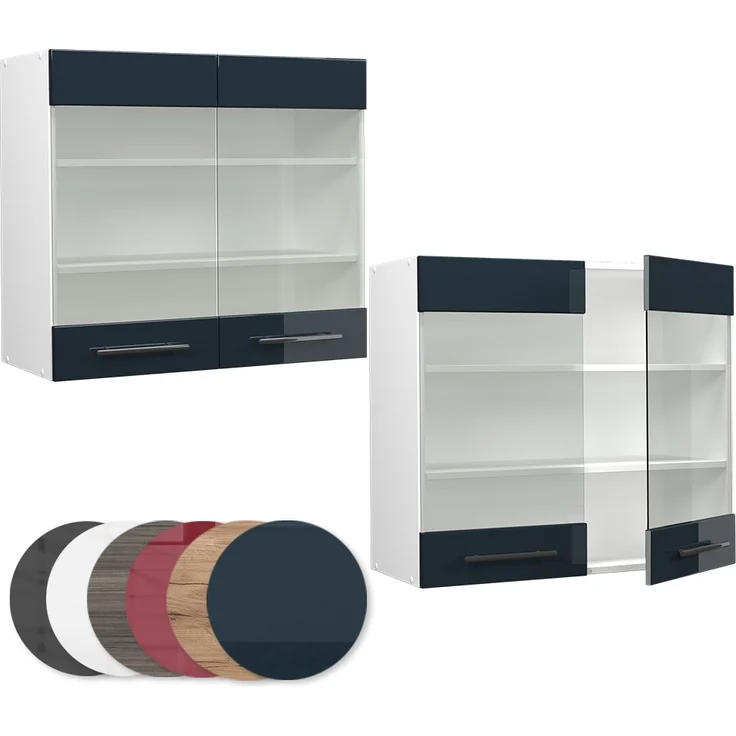 Küchenglasschrank Fame-Line Dunkelblau Hochglanz 80 cm Vicco – Bild 5