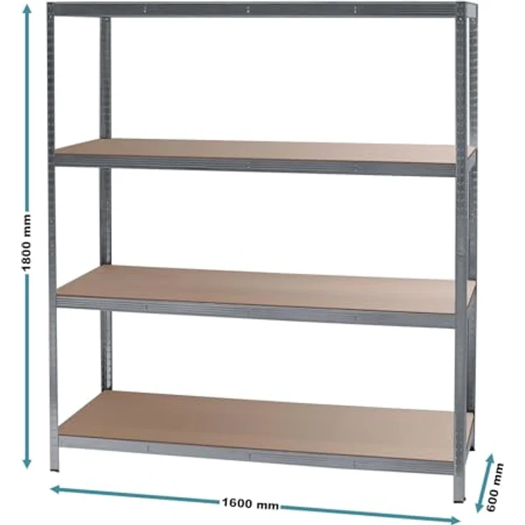 Wiltec Set 2X Schwerlastregal 160 x 60 x 180 cm, 175kg/Ablage, Steckregal verzinkt aus Stahl, Lastenregal mit 4 Ablagen, Werkstattregal – Bild 4