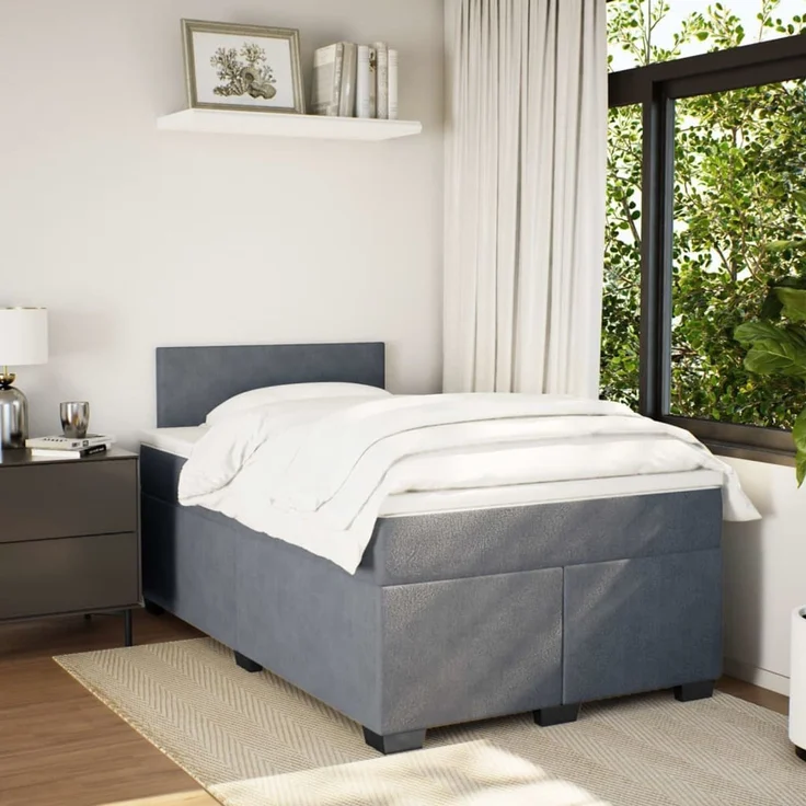 vidaXL Boxspringbett mit Matratze Dunkelgrau 120x200 cm Samt 3288577 – Bild 4