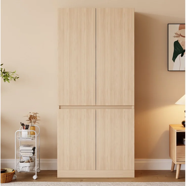 CHICFURN Kleiderschrank 70x170x40 cm aus Holz mit Doppeltüren – Stauraum auf zwei Ebenen Naturholz – Bild 3