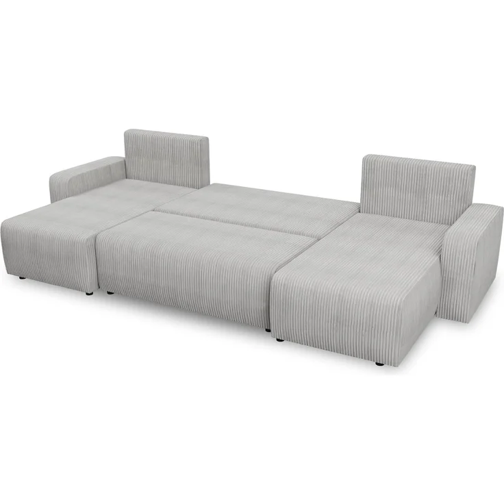 Wohnlandschaft mit Schlaffunktion Roma - U-Form Couch, Schlafsofa mit Bettkasten, Couchgranitur mit Bettfunktion, Big Sofa, Cord Stoff (Beige (Poso 100)) – Bild 4