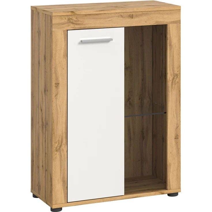 xonox. home Wohnen Jam X8BK6T40 Vitrine Glasvitrine Dekoschrank Glas-Kommodein weiß Melamin/Wotan Eiche Melamin, ca. B/H/T: 600 x 86 x 35 cm – Bild 5