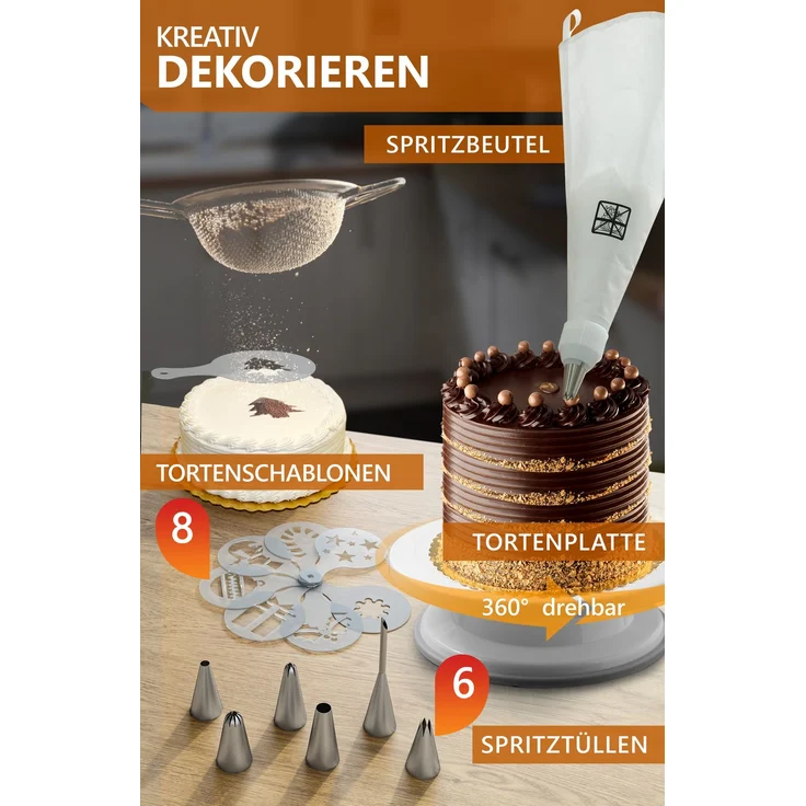 Aurelia Home Tortenset 24-teilig – Tortenring 20 cm, Tortenheber, Dekozubehör – Bild 5