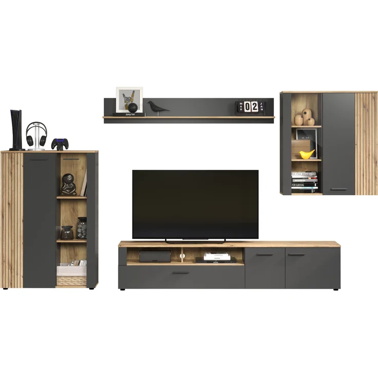 Wohnwand Esteban in grau und Eiche Evoke 340 cm – Bild 4