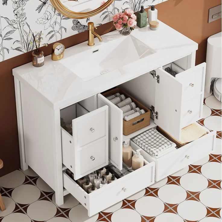Waschtischunterschrank aus MDF mit Kunstharzbecken & Soft-Close, 120x50x86,5 cm, Weiß – Bild 2