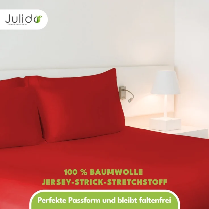 Jersey Spannbettlaken Spannbetttuch 90-100x190-200cm 100% Baumwolle Rot – Bild 4