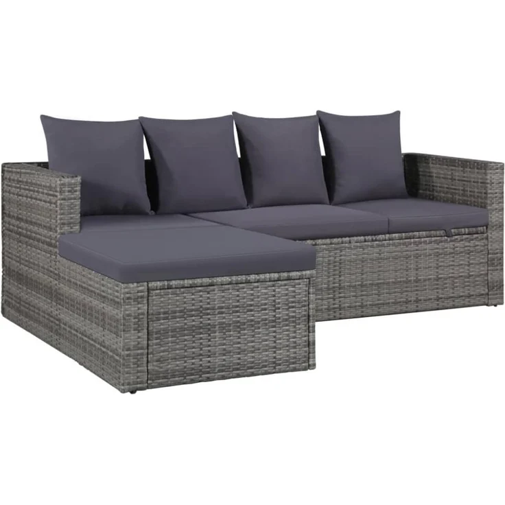 vidaXL 4-tlg. Garten-Lounge-Set mit Auflagen Poly Rattan Grau 43956 – Bild 7