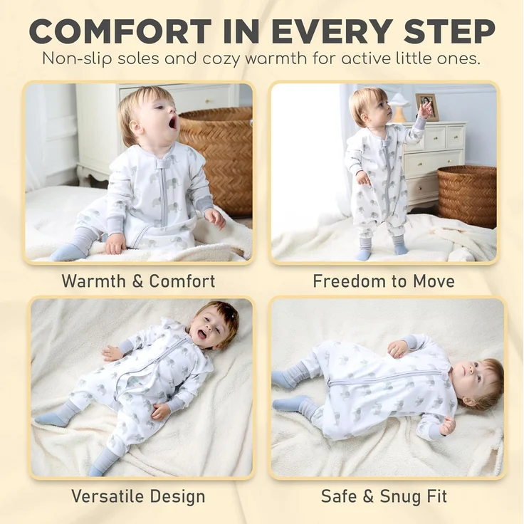Mama Cheetah Toddler Schlafsack mit Füßen, Long Sleeve 0,5 TOG Bio-Baumwolle Baby Schlafsack mit Beinen, Wearable Decke für Wanderer w / 2-Wege-Reißverschluss, Kleinkind Decke, 6-18 M – Bild 5