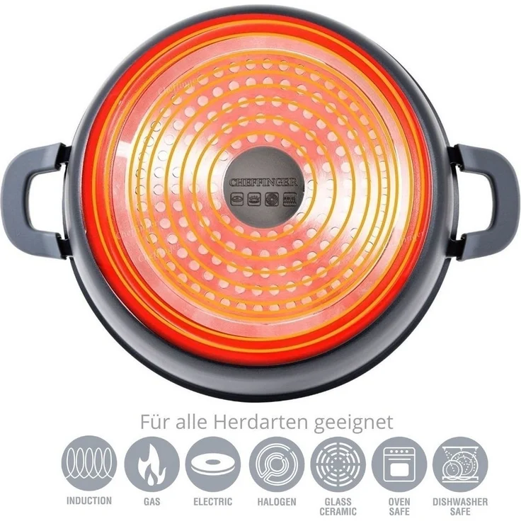 Kochtopf Topf Pfannen Set Kochgeschirr 10-tlg Alu-Guss Cheffinger schwarz DB1010 – Bild 2