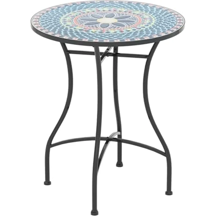 FANTASK Runder Bistrotisch, Beistelltisch mit Mosaikplatte, Sitzgarnitur bis 50kg, Balkonmöbel, Gartenmöbel, für Terrasse, Garten & Balkon (Blau) – Bild 1