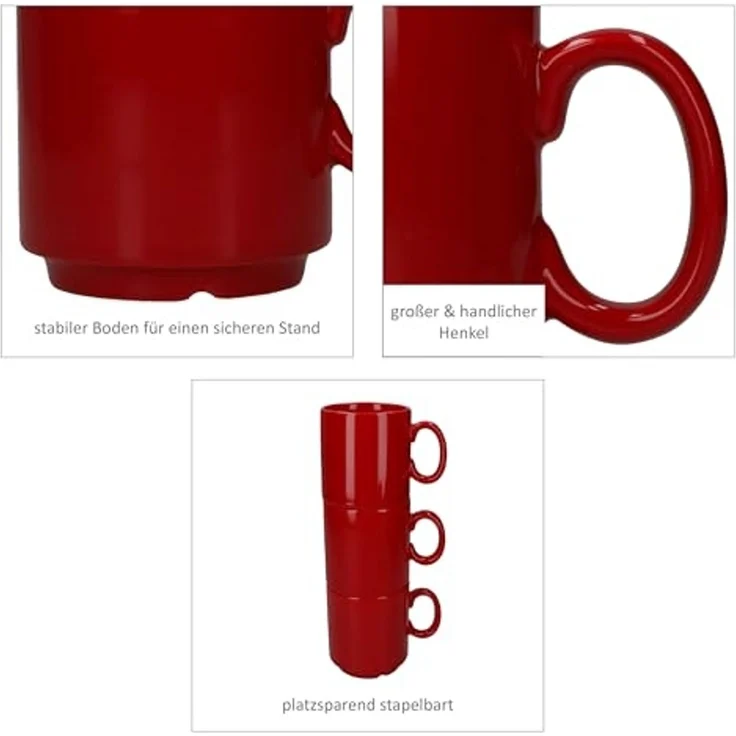 MamboCat Becher 6er Set Event Kaffeebecher 250ml rot Porzellan-Tassen stapelbar, Porzellan – Bild 5