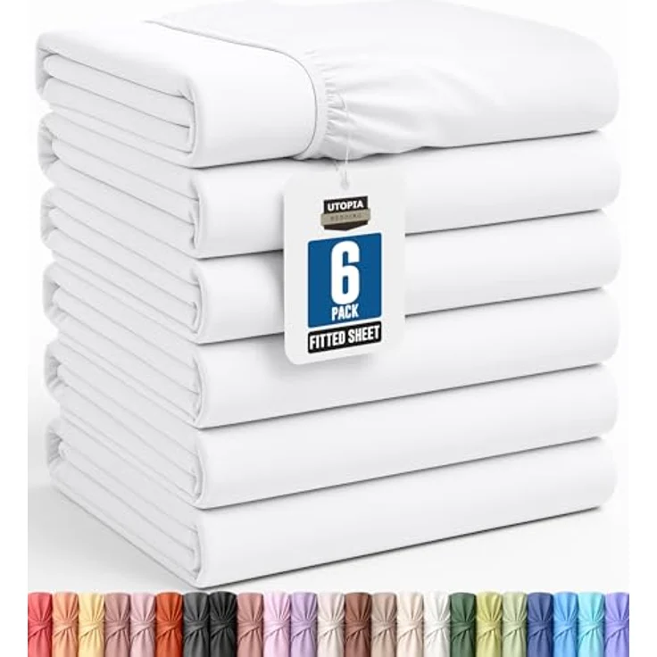 Utopia Bedding Spannbettlaken, aus weicher gebürsteten Mikrofaser, Tiefe Taschen, schrumpft und verblasst Nicht, pflegeleicht, 6 Stück (Doppelbett, Weiß) – Bild 2