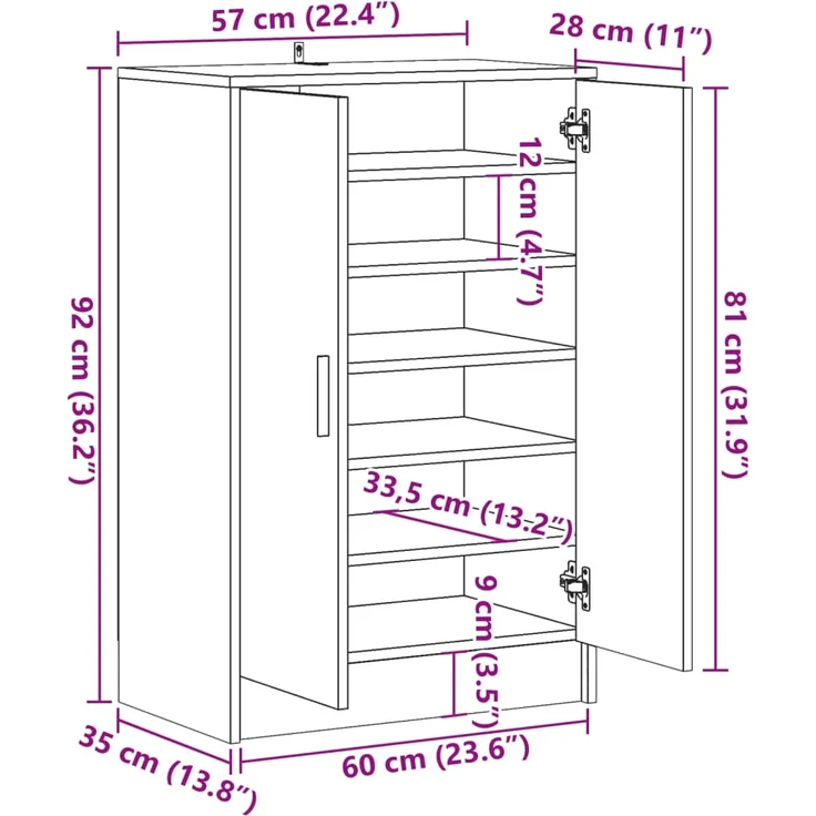 vidaXL Schuhschrank Altholz-Optik 60x35x92 cm Holzwerkstoff 856698 – Bild 9