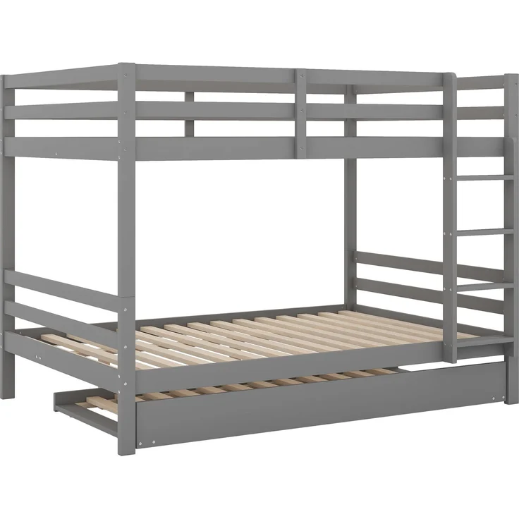 Etagenbett 140x200 mit Ausziehbett, Kiefernholz, Kinderbett Doppelstockbett mit Treppe, platzsparendes Hochbett Gästebett – Bild 8