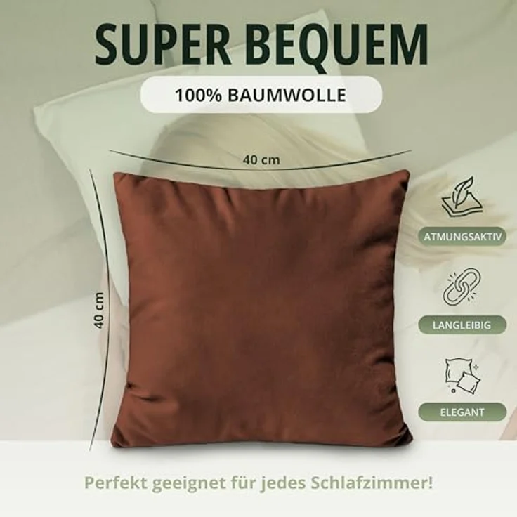 NatureMark Kissenbezüge 2er Pack Jersey Kissenbezug Kissenhülle, (2 Stück), Kissenhülle in vielen Größen und Farben (40 x 40 cm, Schoko braun) – Bild 4