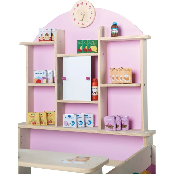 roba Kaufladen - BxTxH: 81 x 71 x 112 - Seitentheke - Uhr - Holz - Natur / Rosa – Bild 5