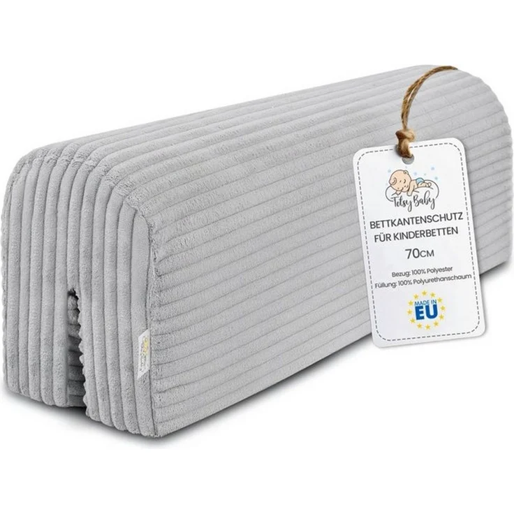 Bettkantenschutz für Kinderbetten 70 cm - Schutz für Bettrahmen Baby Bett rausfallschutz für boxspringbett bettgitter mit Bezug Kantenschutz Kinder Babybett Hellgrau – Bild 4
