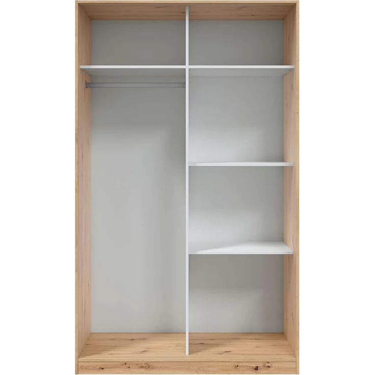 Habitdesign, Kleiderschrank mit 2 Schiebetüren – moderner Schwebetürenschrank für Schlafzimmer oder Jugendzimmer in Eiche Nodi, viel Stauraum, Maße: 120 x 200 x 50 cm (B x H x T), Modell Enzo – Bild 3