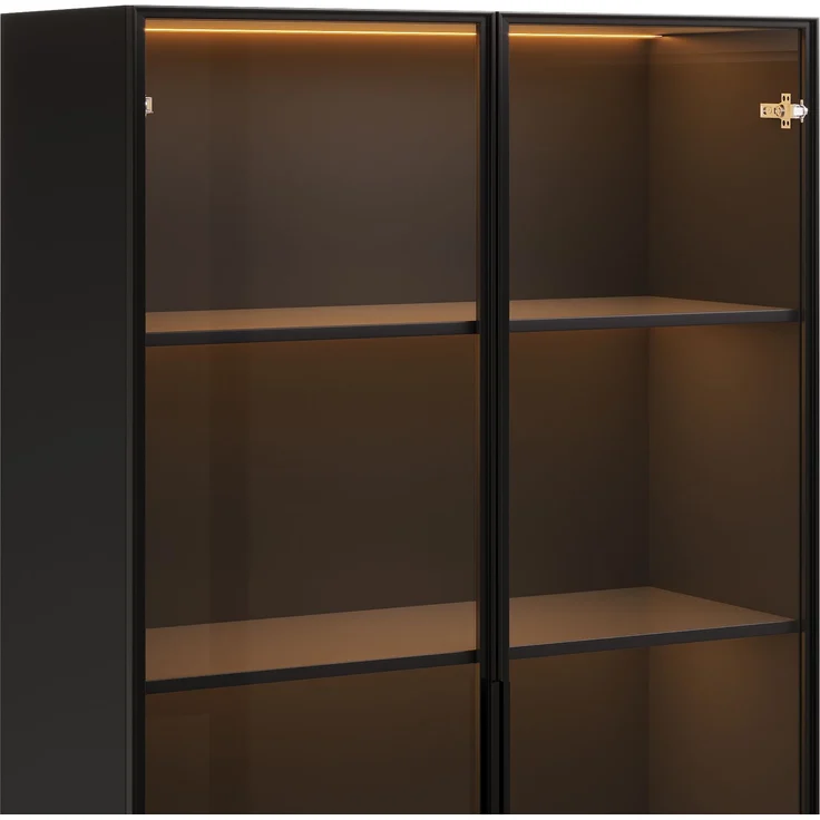 ZUBALIYA LED-Vitrine 60×40×160 cm - Glasvitrine, Bücherregal und Multifunktionsschrank mit Beleuchtung und Schubladen, mit Aluminiumrahmen, Hartglastüren und sanft schließenden Scharnieren, mehrfarbige LED – Bild 10