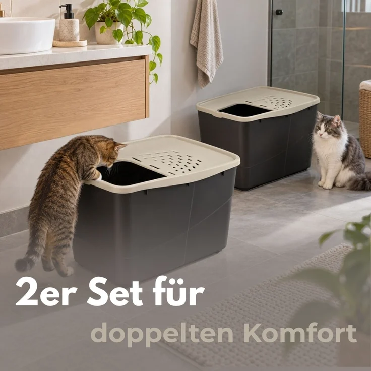 2er Set Hop In Katzenklo XXL große Katzen Klo Oben Einstieg Katzentoilette geschlossen Katzenklo mit Deckel Katzen WC hoher Rand Katzentoilette Top Eingang Katzentonne – Bild 8