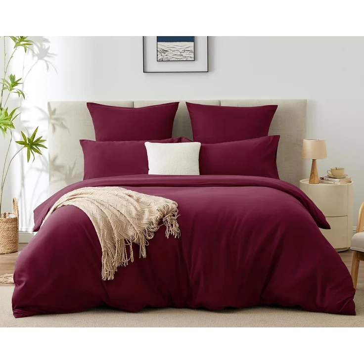 WAVVE Bettwäsche 240x260 3 teilig Weinrot Rot - Bettbezug 260x240 Set mit Kissenbezüge 65x65 cm, Bettwäsche-Sets 260x240 aus Mikrofaser mit Reißverschluss Weich und Bügelfrei – Bild 1
