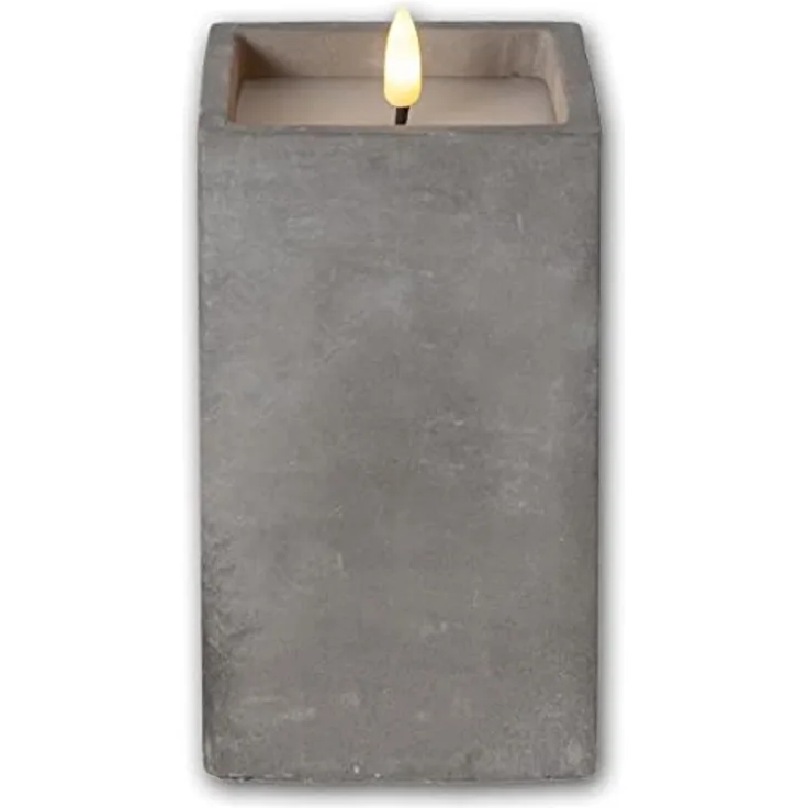 LED Blockkerze ,Flamme Cem', Zement, grau, 16,5cm