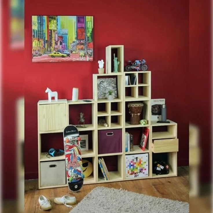 ARANAZ S.L. MANUFACTURAS DE LA MADERA Aufbewahrungseimer ohne Lack, 2 Fächer, massives Kiefernholz – Bild 2