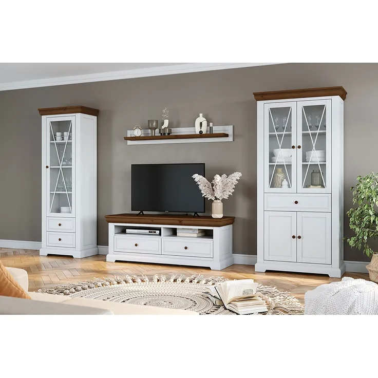 Wohnzimmer-Set Marone Elite Wohnwand Massivholz geölt Ausführung weiß