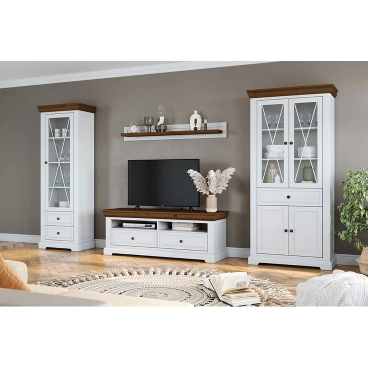 Wohnzimmer-Set Marone Elite Wohnwand Massivholz geölt Ausführung weiß