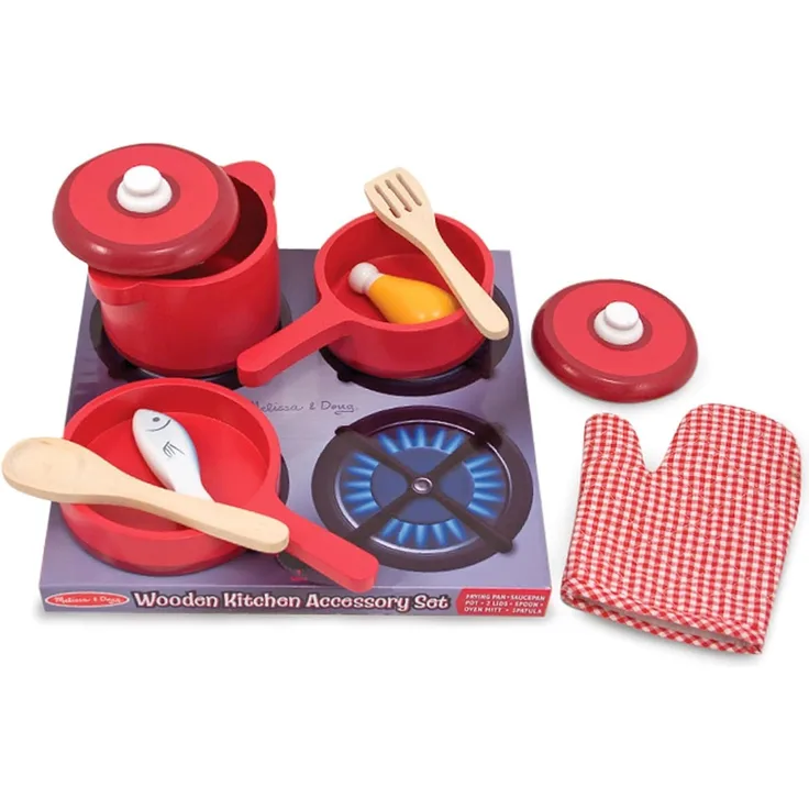 Melissa & Doug Küchenzubehörset aus Holz | Fantasiespiel | Essensspiel | 3+ | Geschenk für Jungen oder Mädchen