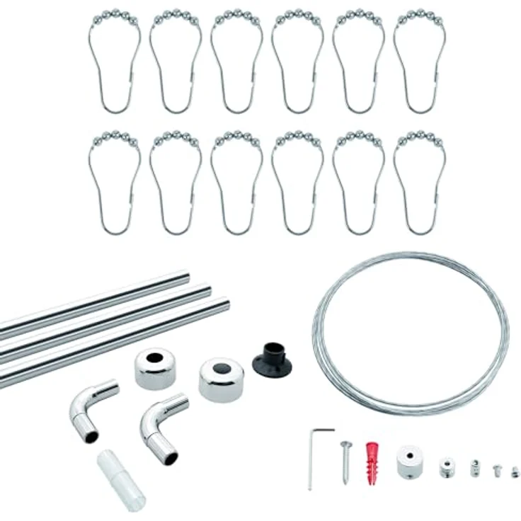 Libaro Duschvorhang stange Duschstange L-Form U-Form Duschvorhangstange und 12 Duschringe Breite 160 cm, Universal-Set Duschvorhangstange L/U-Form inkl Deckenhalter+Duschringe – Bild 8