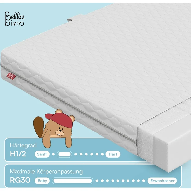 Bellabino 'Bia' Hausbett 140x200 cm mit Matratze, weiß, Kiefer Massivholz, Montessori Kinderbett mit Rausfallschutz und Lattenrost – Bild 6
