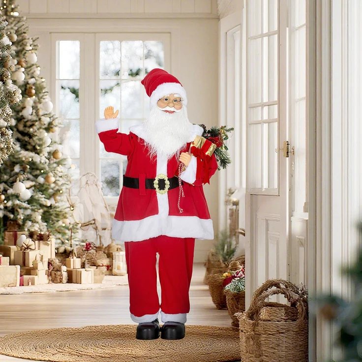 Wohnora-Weihnachtsmannfigur, stehender Weihnachtsmann, sprachgesteuert, mit blinkenden LED-Lichtern, beweglichen Armen, 120 cm, rot,H 1200cm x T 530cm x B 360cm – Bild 3